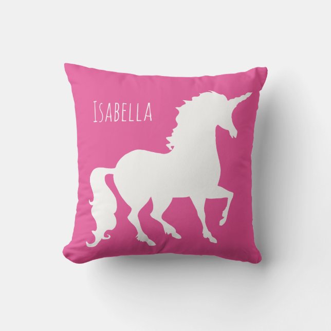 Personalized Pink Purple Unicorn Silhouette Girly Throw Pillow (Front)