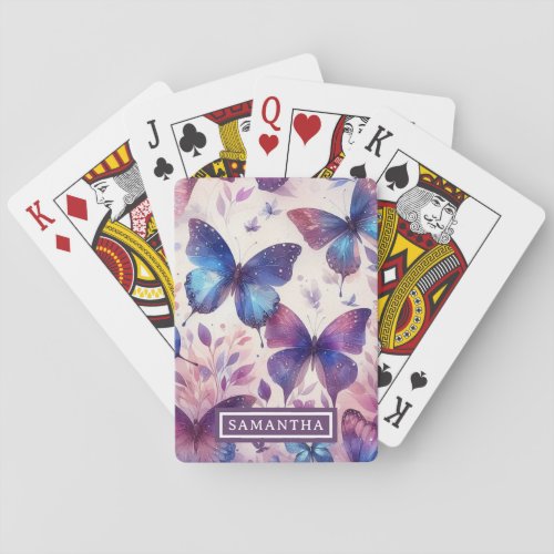 Personalized Pink Purple Watercolor Butterfly Poker Cards