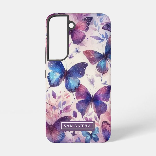Personalized Pink Purple Watercolor Butterfly Samsung Galaxy Case (Back)
