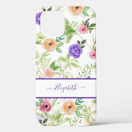 Personalized Pink Purple White Floral iPhone 12 Case