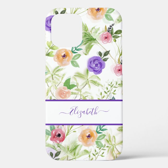 Personalized Pink Purple White Floral Case-Mate iPhone Case (Back)