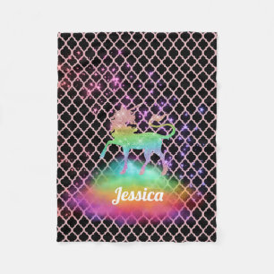 Personalized Pink Quatrefoil Rainbow Unicorn Fleece Blanket