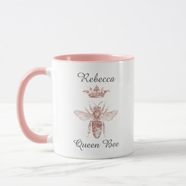 Personalized Pink Queen Bee with Crown Mug (Left)