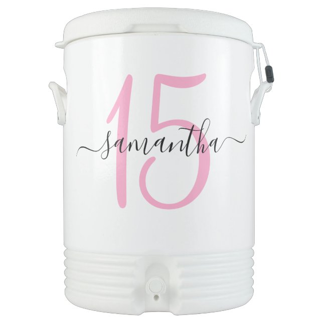 Personalized Pink Quinceanera  Beverage Cooler (Front)