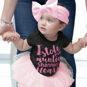 Personalized Pink Quote Stole My Aunties Heart Baby Bodysuit