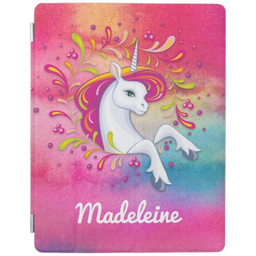 Personalized Pink Rainbow Cloud and Unicorn iPad Smart Cover