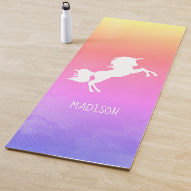 Personalized Pink Rainbow Clouds Unicorn Yoga Mat (In Situ)
