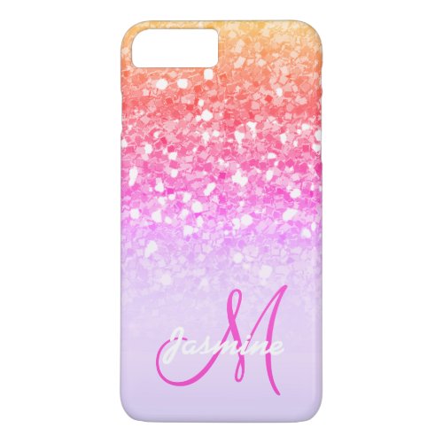 Personalized Pink Rainbow Glitter Sparkle Name iPhone 8 Plus7 Plus Case