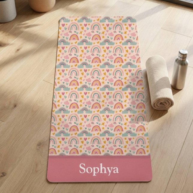 Personalized Pink Rainbow Name Yoga Mat (Creator Uploaded)