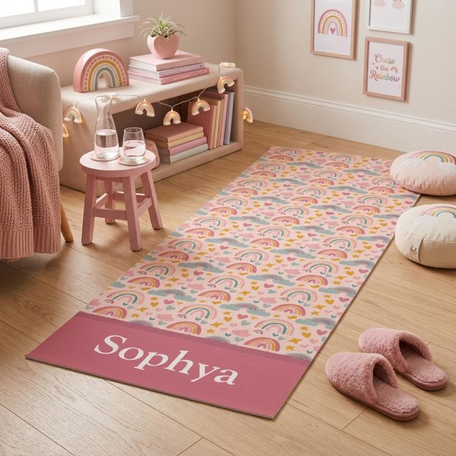 Personalized Pink Rainbow Name Yoga Mat (Creator Uploaded)