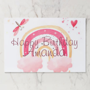 Personalized pink rainbow paper placemats