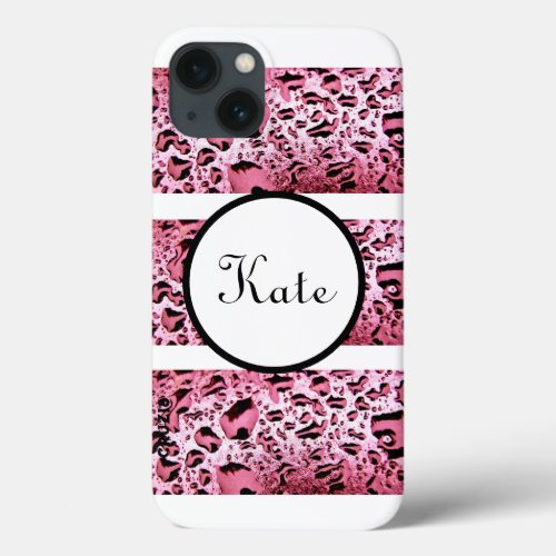 Personalized Pink Raindrops Shiny Wet Droplets iPhone 13 Case