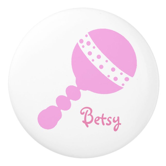 Personalized Pink Rattle Drawer Knob (Front)