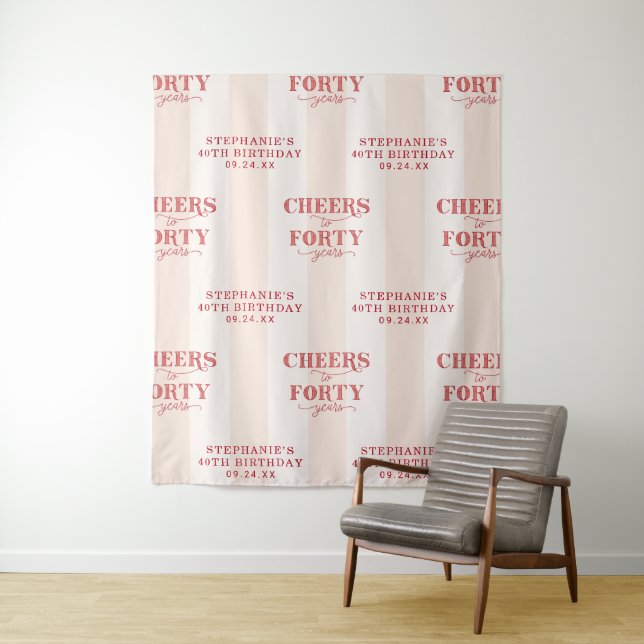 Personalized Pink Red 40th Birthday Backdrop (In Situ)