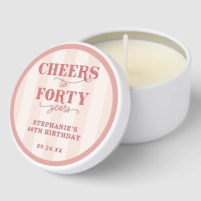 Personalized Pink Red 40th Birthday  Mini Candle Favors (Corner)