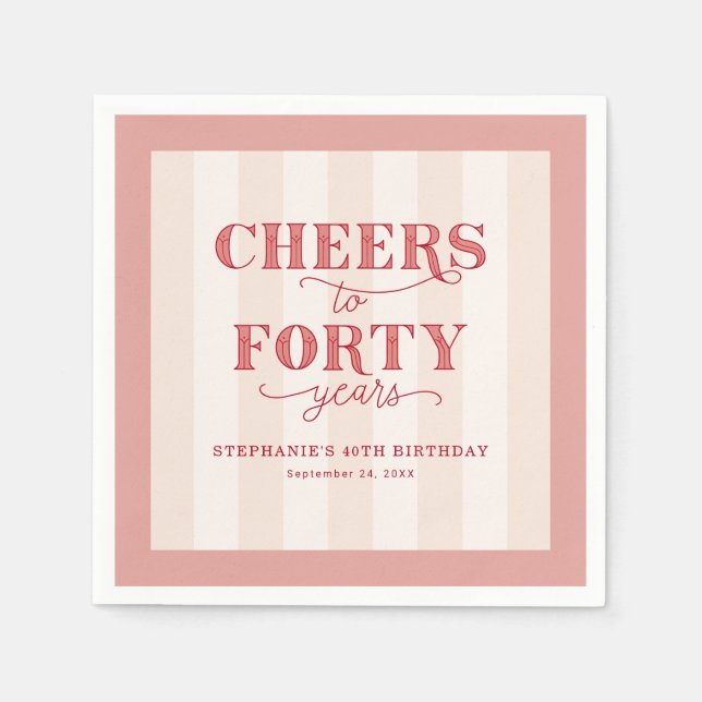 Personalized Pink Red 40th Birthday Paper Napkin (Front)