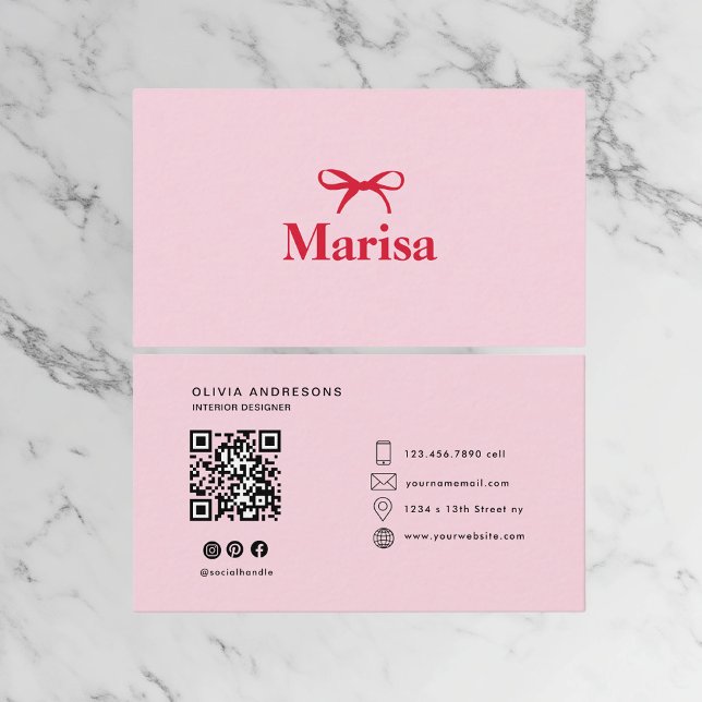 Personalized Pink & Red Bow | Elegant  Business Card (Creator Uploaded)