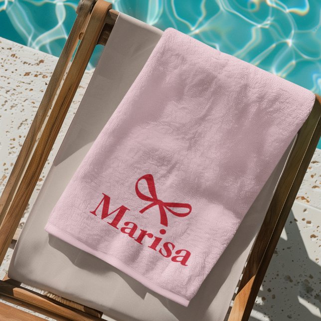 Personalized Pink & Red Bow Name Beach Towel (Creator Uploaded)