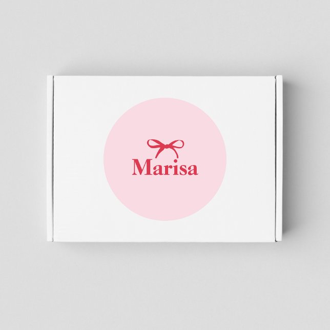 Personalized Pink & Red Bow Name Classic Round Sticker (Creator Uploaded)
