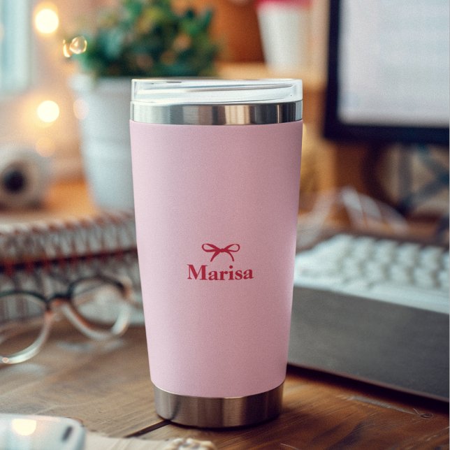 Personalized Pink & Red Bow Name  Insulated Tumbler (Creator Uploaded)