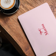Personalized Pink & Red Bow Name Laptop Cover
