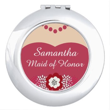Personalized Pink Red Bridesmaid Mirror For Makeup by bridalwedding at Zazzle