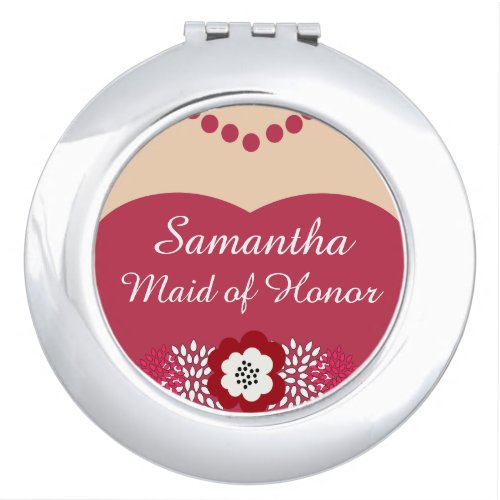 Personalized Pink Red Bridesmaid Mirror For Makeup