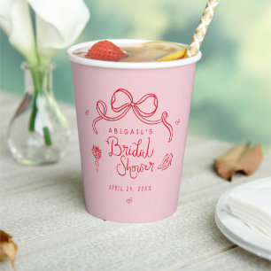 Personalized Pink Red Cheers Retro Bridal Shower Paper Cups