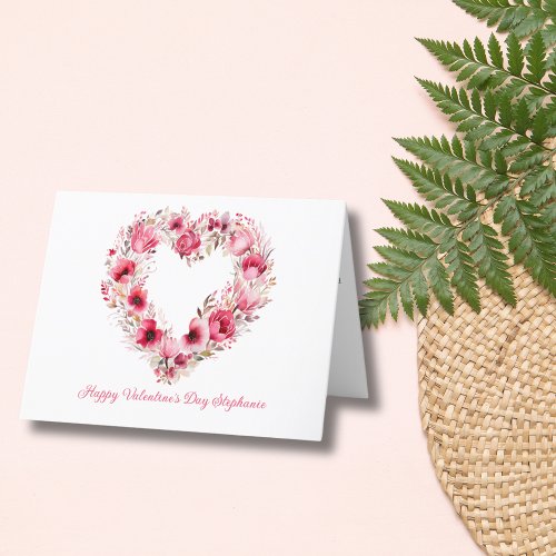 Personalized Pink Red Floral Heart Valentines Day Thank You Card
