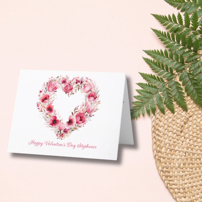 Personalized Pink Red Floral Heart Valentine's Day Thank You Card (Floral Pink Red Heart Valentine's Day Card. Personalize your message)