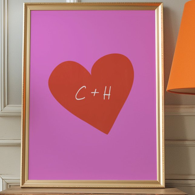 Personalized Pink Red Heart Love Couples Initials Poster (Creator Uploaded)