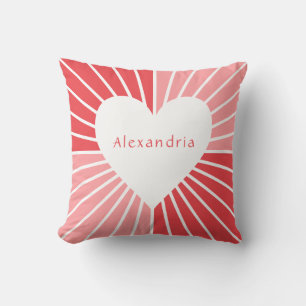 Personalized pink red heart throw pillow