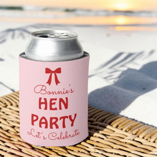 Personalized Pink & Red Hen Party Weekend Can Cooler