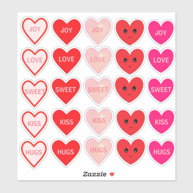 Personalized Pink & Red Love Hearts Sticker (Sheet)