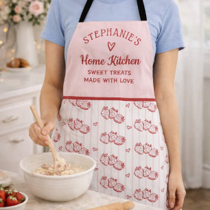Personalized Pink Red Strawberry Cottagecore Gift Apron