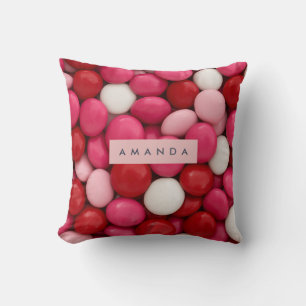 Personalized Pink Red & White Candy Throw Pillow