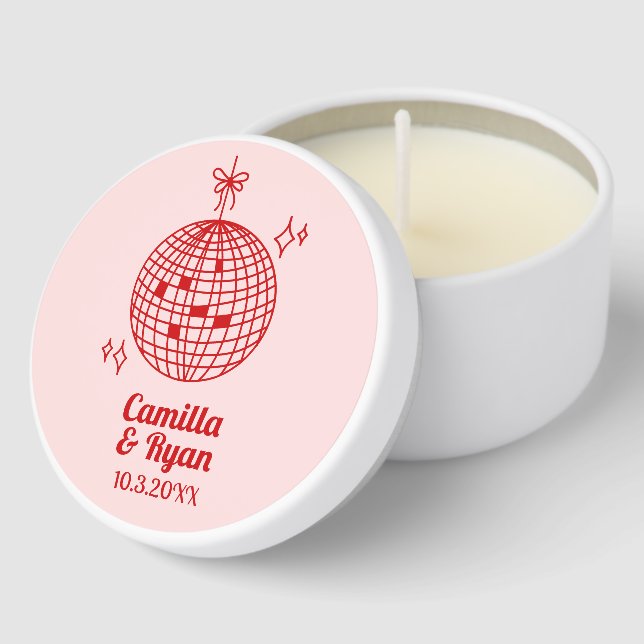 Personalized Pink Retro Disco Wedding Candles (Corner)