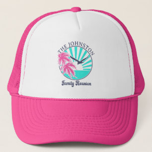 Personalized Pink Retro Family Reunion Tropical  Trucker Hat