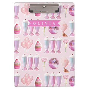 Personalized Pink Retro Milkshake Cute Coquette Clipboard