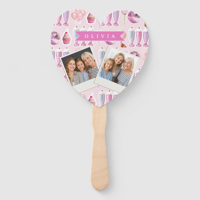 Personalized Pink Retro Milkshake Cute Coquette Hand Fan (Front)