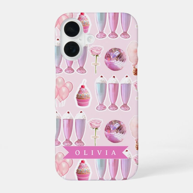 Personalized Pink Retro Milkshake Cute Coquette iPhone Case (Back)