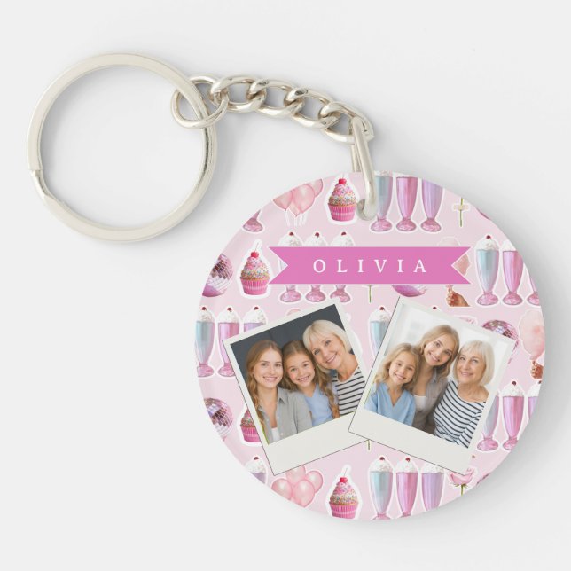 Personalized Pink Retro Milkshake Cute Coquette Keychain (Front)