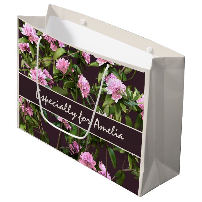 Personalized Pink Rhododendron Flowers Large Gift Bag