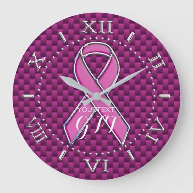 Personalized Pink Ribbon Awareness on a Large Clock (Front)