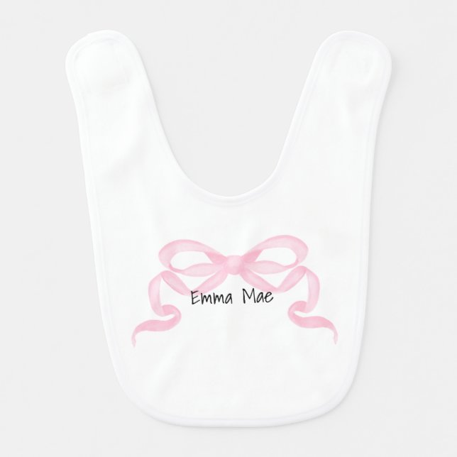 Personalized Pink Ribbon Baby Bib (Front)