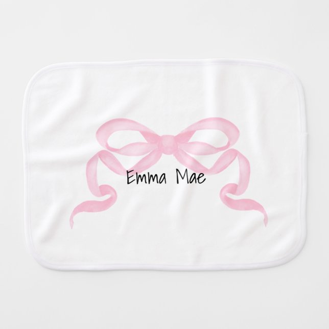 Personalized Pink Ribbon Baby Burp Cloth (Front Horizontal)