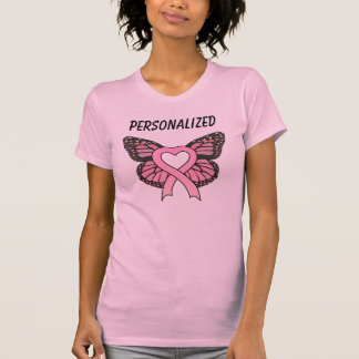 Personalized Pink Ribbon Butterfly Heart Women's T T-Shirt