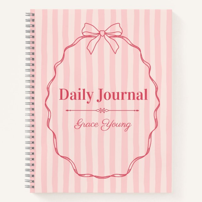 Personalized Pink Ribbon Name Custom Elegant Notebook (Front)