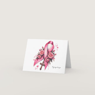 Personalized Pink Ribbon With Rosary Prayer  Card