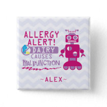 Personalized Pink Robot Dairy Allergy Alert Pin